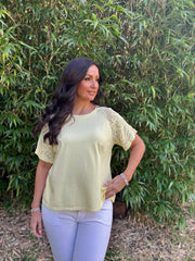 Lemon Net Sleeve Applique Tee Gemma