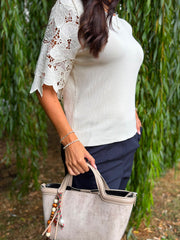 Cream Lace Sleeve Fine Knit Becca