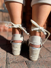 Silver Lace Up Espadrille Wedge