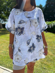 White Floral Pattern Top Hattie