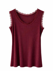 Wine Ribbed Lace Vest Trina