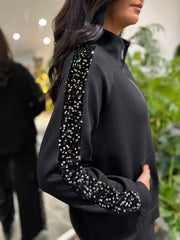 Black Sequin Velour Trim Jacket Trixie