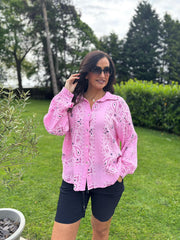 Candy Pink Paisley Bubble Cotton Shirt Alina