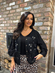 Black Floral Sequin Crochet Cardi Taylor