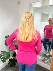 Lipstick Pink Long Sleeve Lace Top Ruby