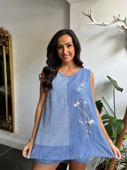 Denim Striped Panel Sleeveless Top Gaynor