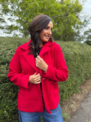 Red Boucle Buttoned Coat Isla