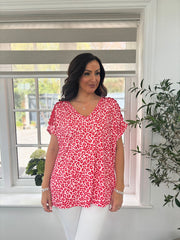 Red Leopard Lace Detail Top Haisley