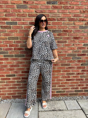 Pink Premium Leopard Pull on Wide Leg Trousers