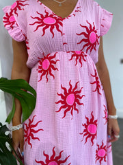 Pink Bubble Cotton Sunburst Dress Florence