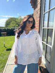 White Crochet Shoulder Detail Top Wrenley
