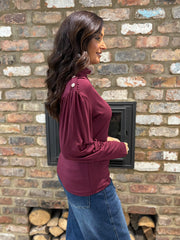 Wine Button Detail Roll Neck Eliza