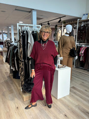 Wine Cropped Sequin Panel Wide Leg Trousers