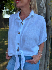 White Tie Front Blouse Brielle