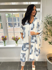 Navy Floral Aztec Shirt Dress  Gemma