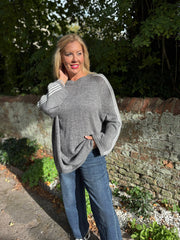 Grey Designer Inspired Stripe Knit Yvonne