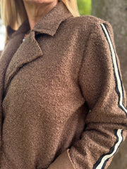 Chocolate Boucle Stripe Detail Coat Mia