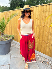 Red Tropical Print Trousers Maya