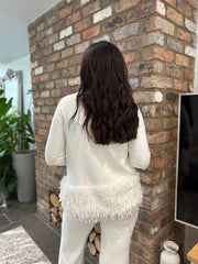 Winter White Premium Faux Feather Trouser Set Teya