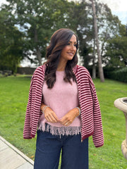 Pink Fringed Knit Vest Amara