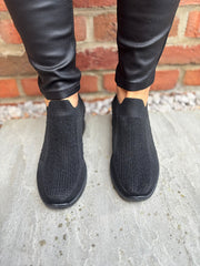 Black Diamante Slip On Trainers