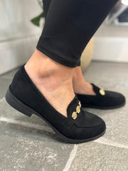 Black Hammered Disc Chain Loafer