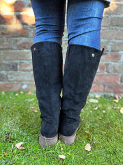 Black Faux Suede Knee High Boots