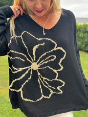 Black Flower Knit Alissa