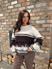 Chocolate Fringed Stripe Knit Toni