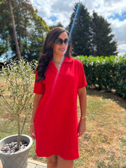 Red Collared Towelling Dress Natasha