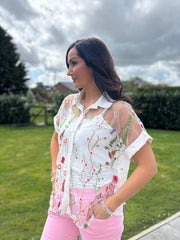 White Embroidered Two piece Mesh Shirt Hettie