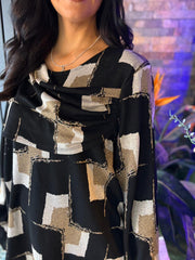 Black Shimmer Block Print Top Eve