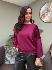 Wine Sequin Panel Sweatshirt Victoria
