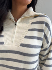 Grey Striped Zip Collar Knit Charlie
