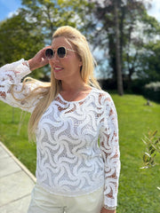 White Loose Swirl Crochet Knit Veronica