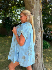 Denim Mocha Coral Print Blouse Stacey