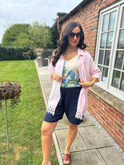 Pink Bubble Cotton Crochet Hem Blouse Jo