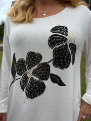 Winter White Embellished Flower Top Selina