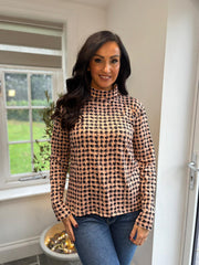 Camel Block Print Super Soft Roll Neck