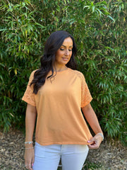Apricot Net Sleeve Applique Tee Gemma
