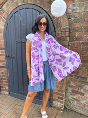 Purple Gold Detail Sketch Flower Scarf