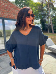 Navy Bubble Cotton Top Kimberly