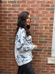 Navy Floral Leaf Sweat Top India
