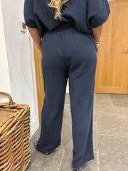 Navy Bubble Cotton Trousers