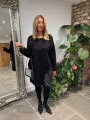 Black Sequin Patch Sweatshirt Dress Mai