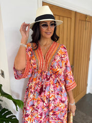Orange Tropical Tassel Kaftan Dress Orla