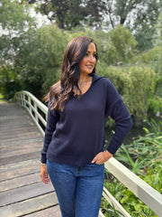 Navy Open Collar Jumper Rhea