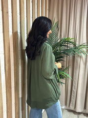 Khaki Crepe Crossover Blouse Tiffany