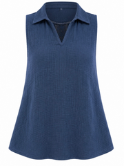Navy Sleeveless Bubble Cotton Top Jean