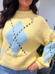 Butter Yellow Argyle Knit Jumper Heidi